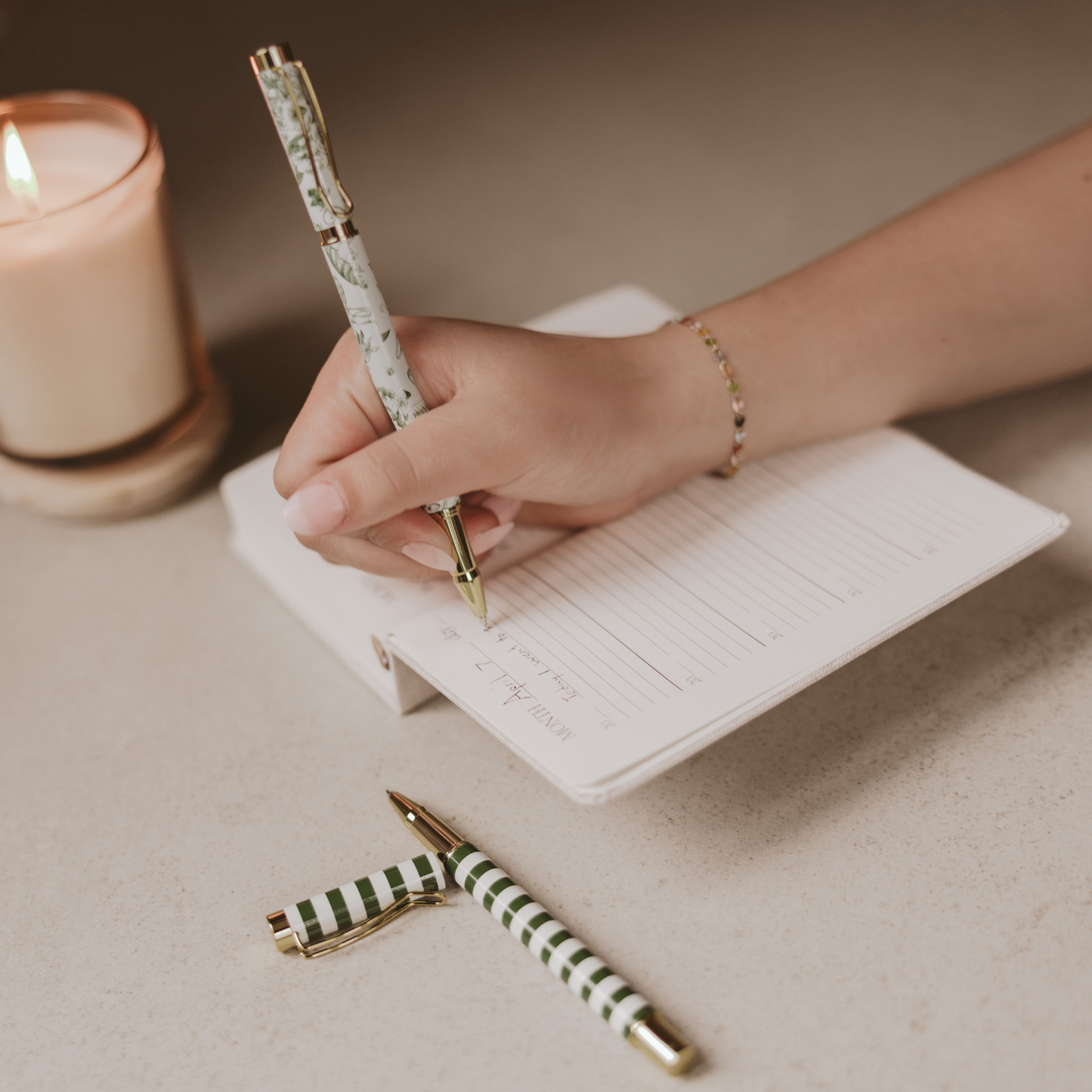 Green Floral Metal Pen Set